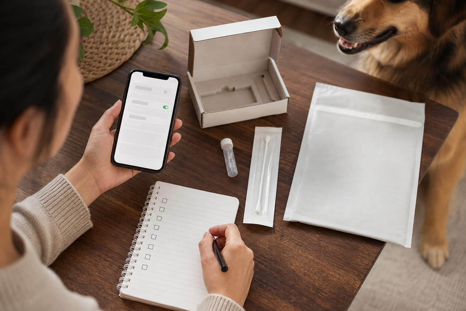 Unbranded dog DNA kit checkout scene