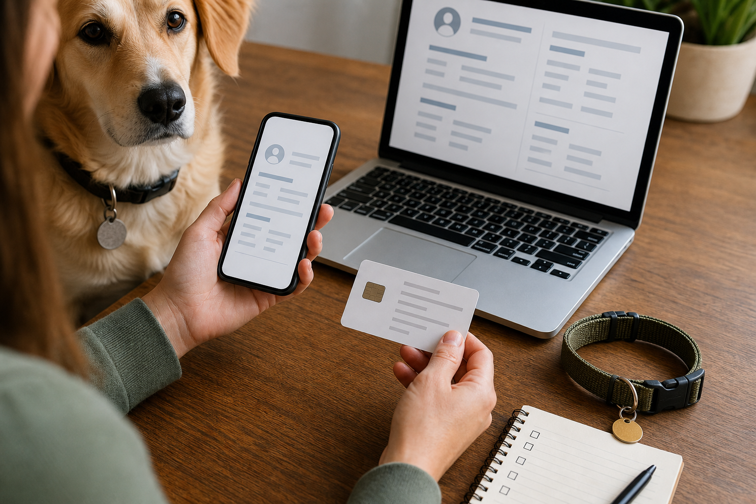 Pet owner checking microchip registry details before paying for extras