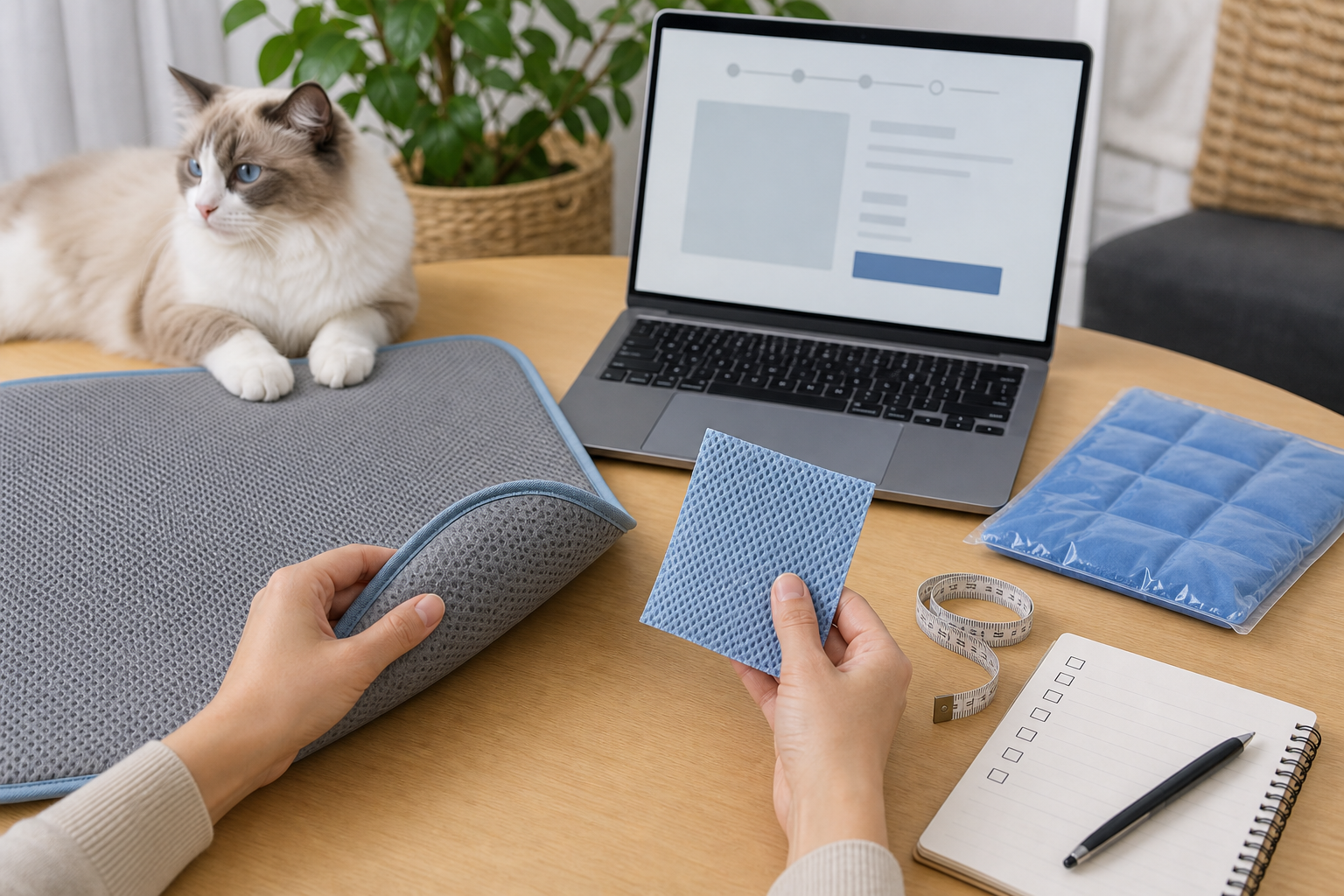 Unbranded cat cooling mat being compared before checkout