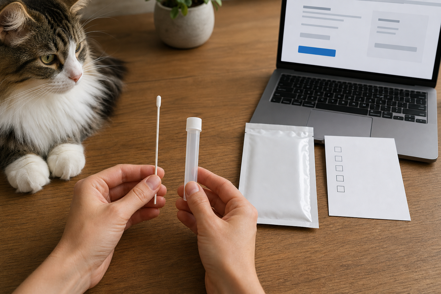 Unbranded cat DNA cheek swab kit before checkout