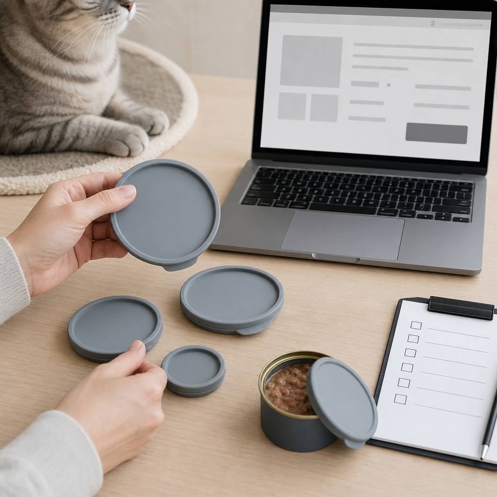 Unbranded pet food can lids compared before checkout
