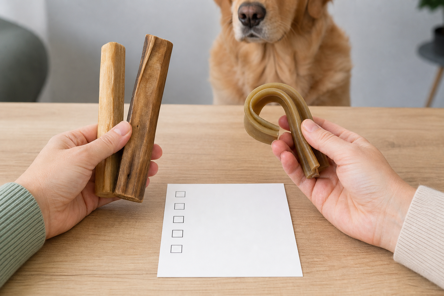 Unbranded hard dog chews compared with a softer chew before checkout