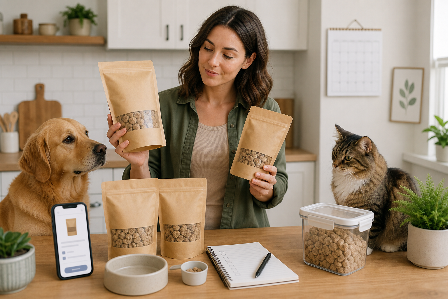 Unbranded raw pet food checkout checklist scene