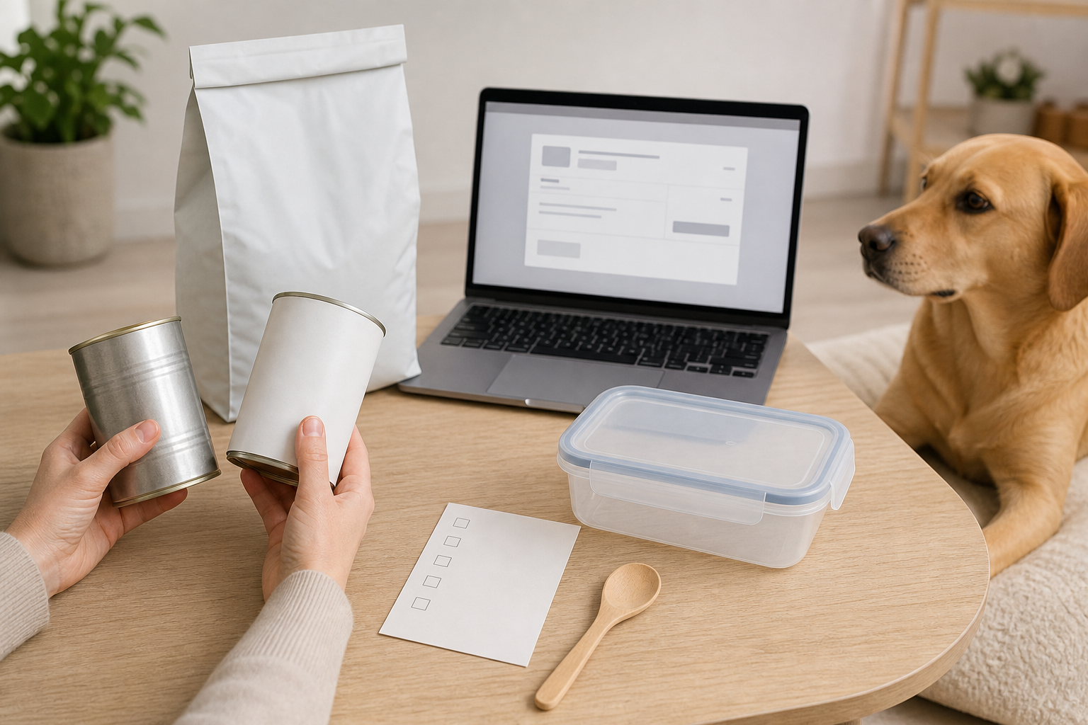 Unbranded dog food containers and checkout screen for a dog food deal check