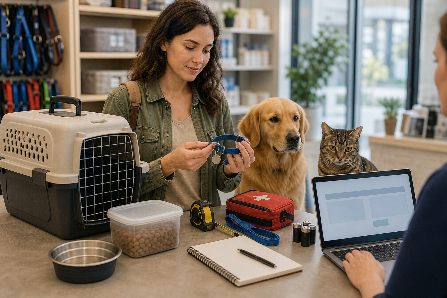 Unbranded pet emergency kit supplies being checked before checkout