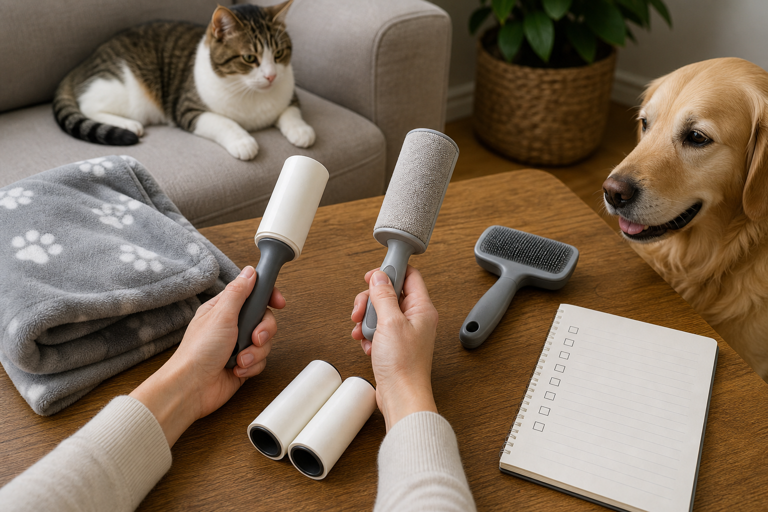 Unbranded pet hair remover tools compared with a washable pet blanket before checkout