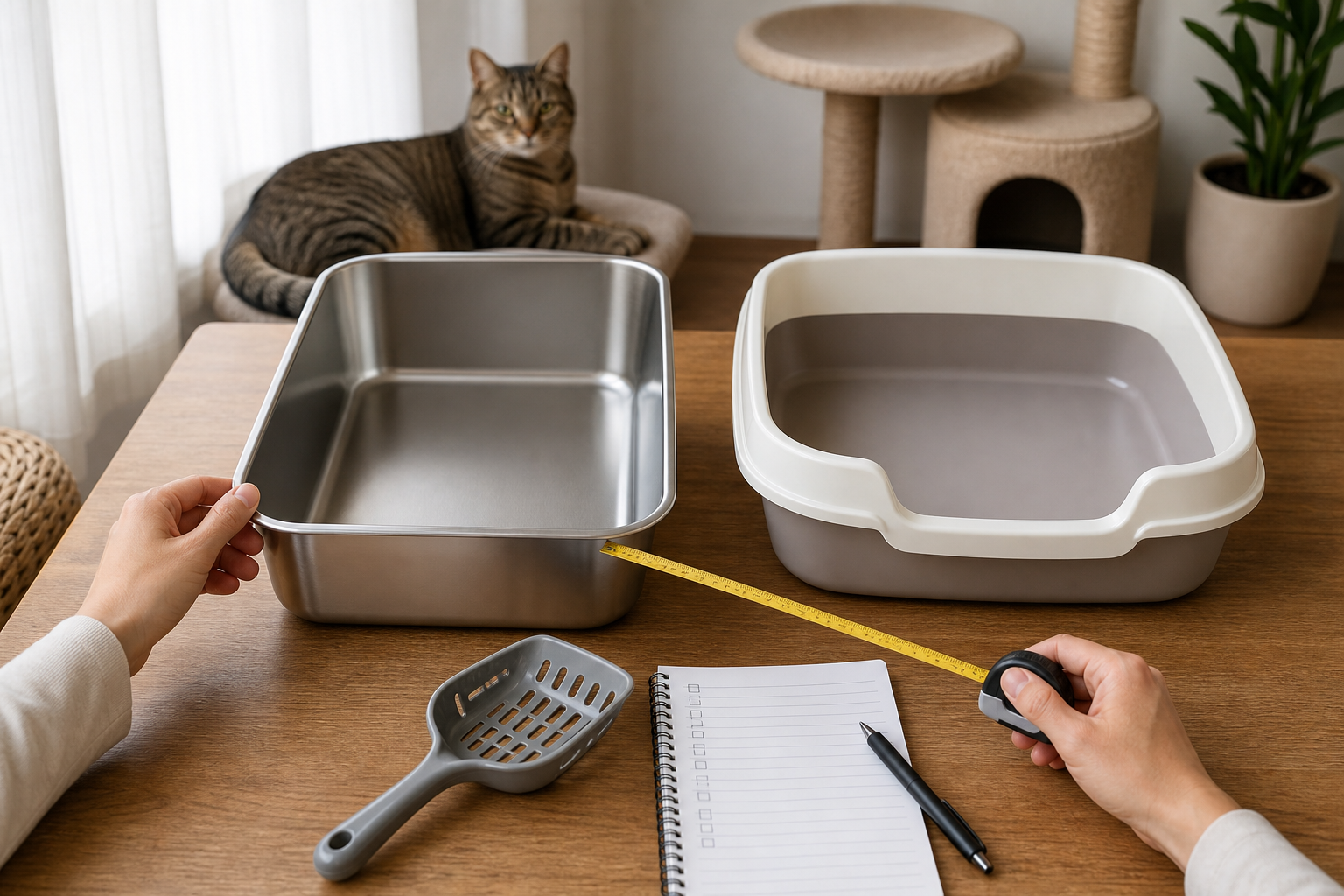 Generic stainless steel and plastic cat litter boxes compared before checkout