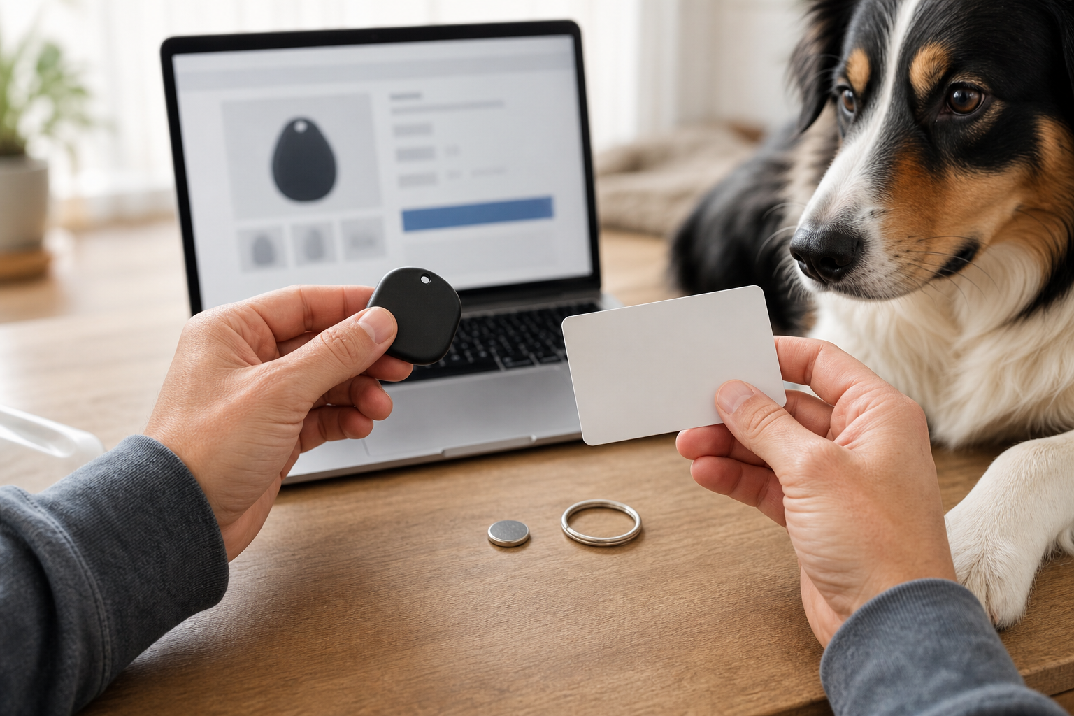 Pet owner comparing an unbranded electronic flea and tick repeller before checkout