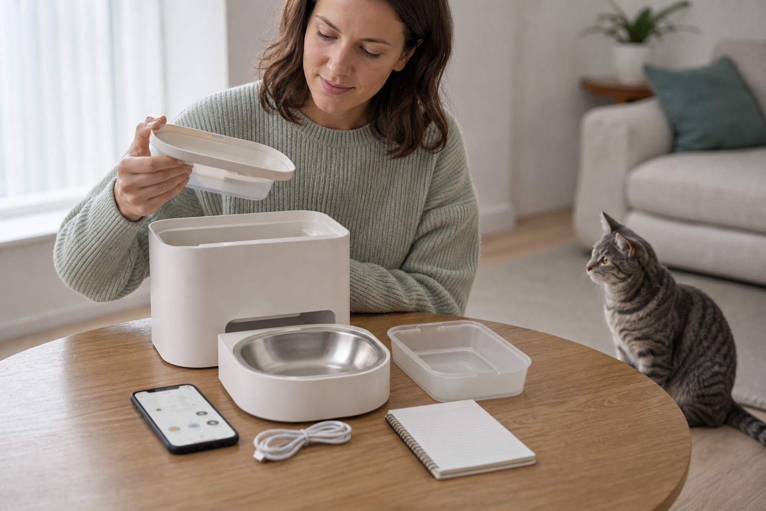 Unbranded wet food feeder parts and checkout checklist