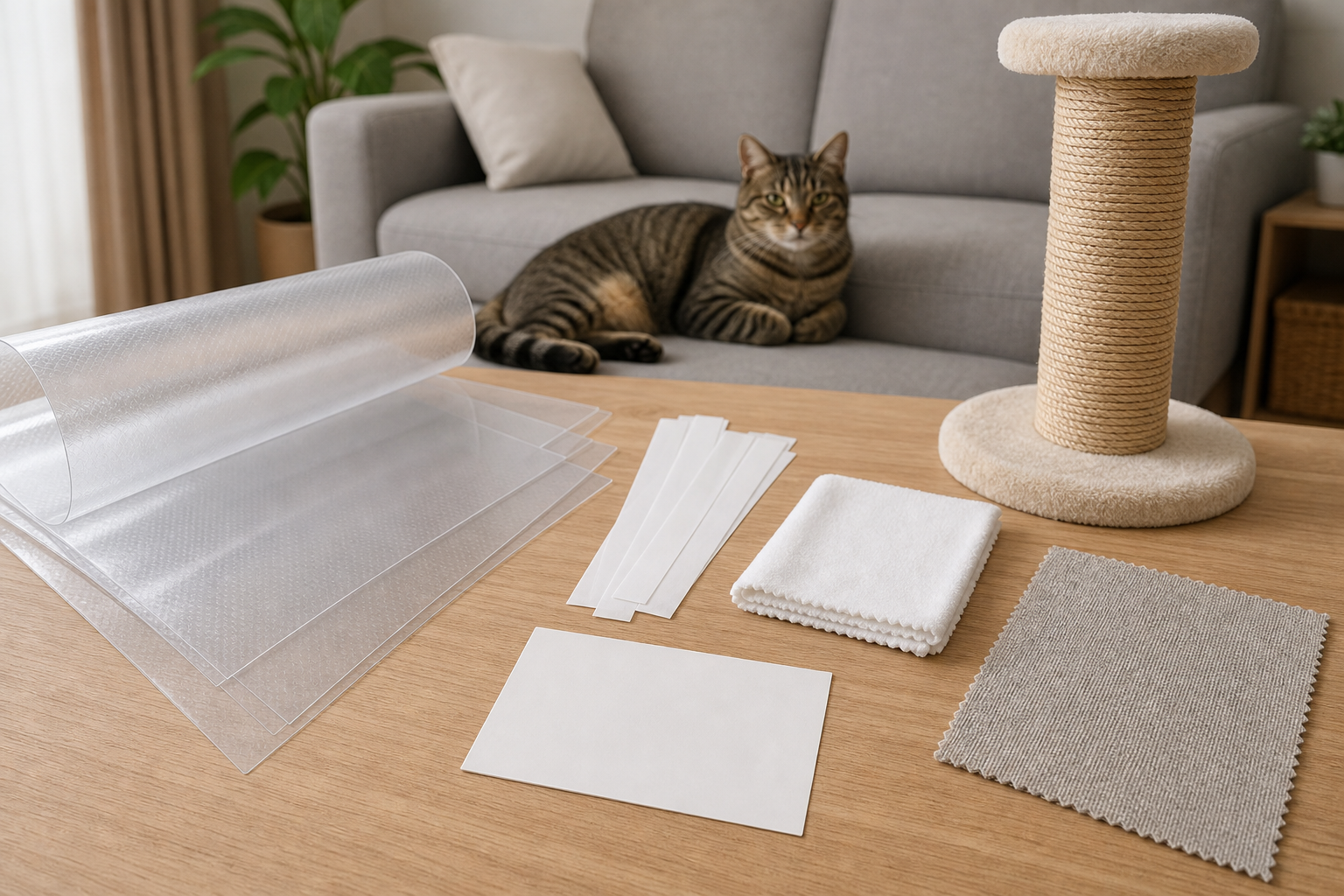 Generic cat scratch deterrent tape and couch protector checkout setup