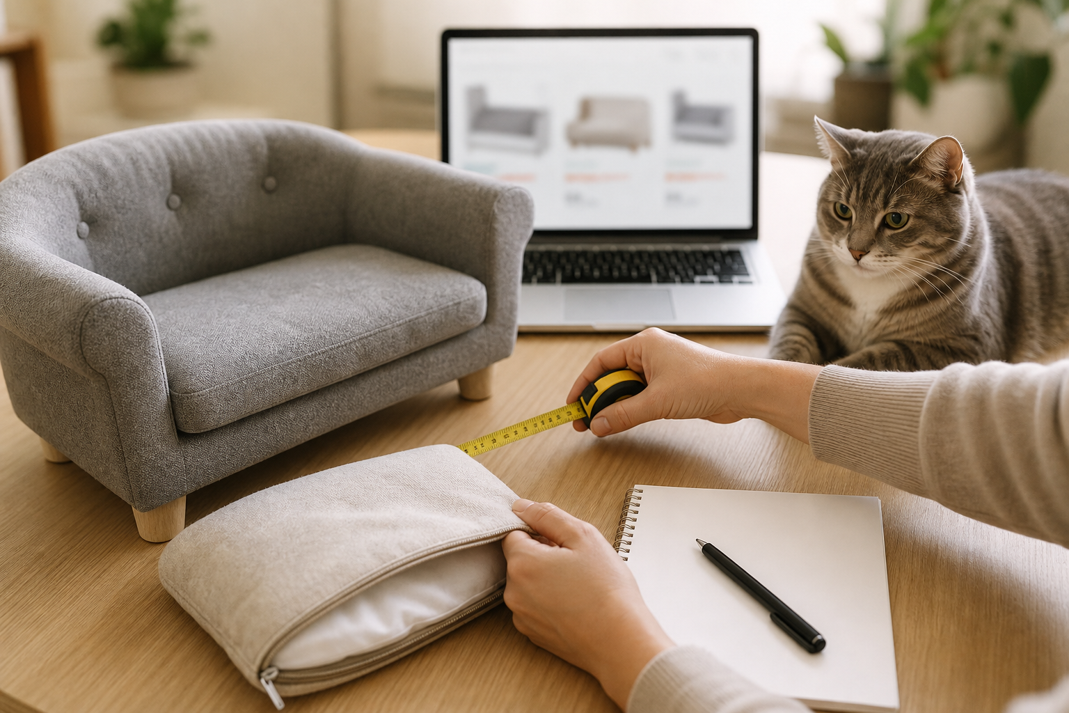 Unbranded cat sofa bed checkout comparison with washable cushion and measuring tape