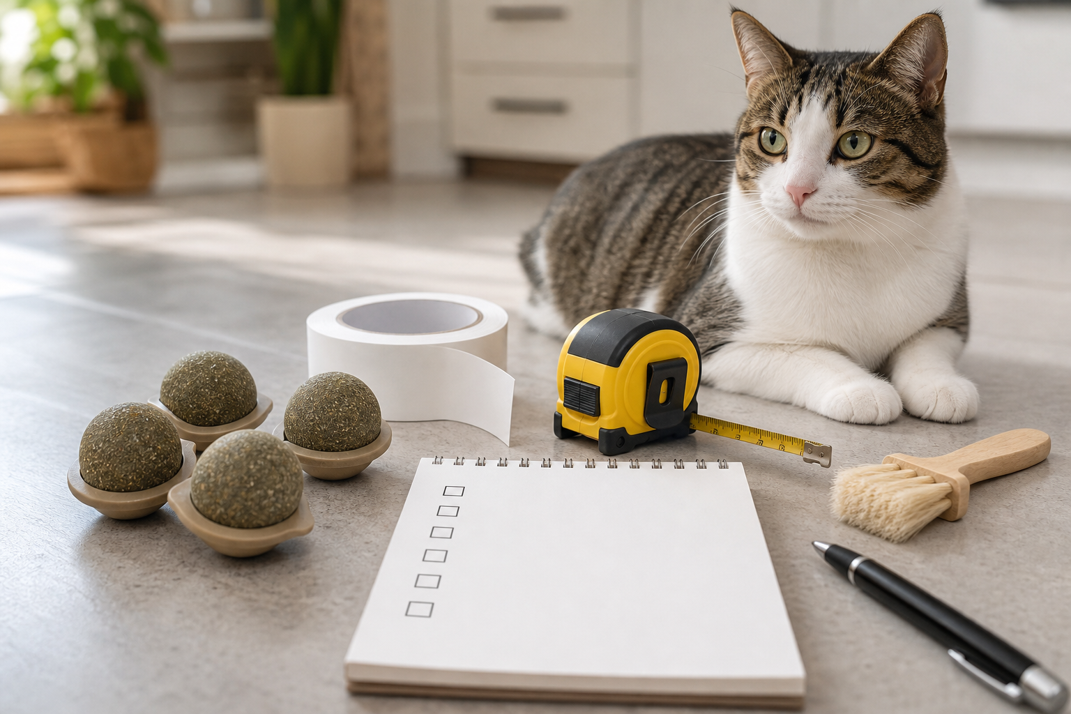 Unbranded catnip wall balls with adhesive and checkout checklist