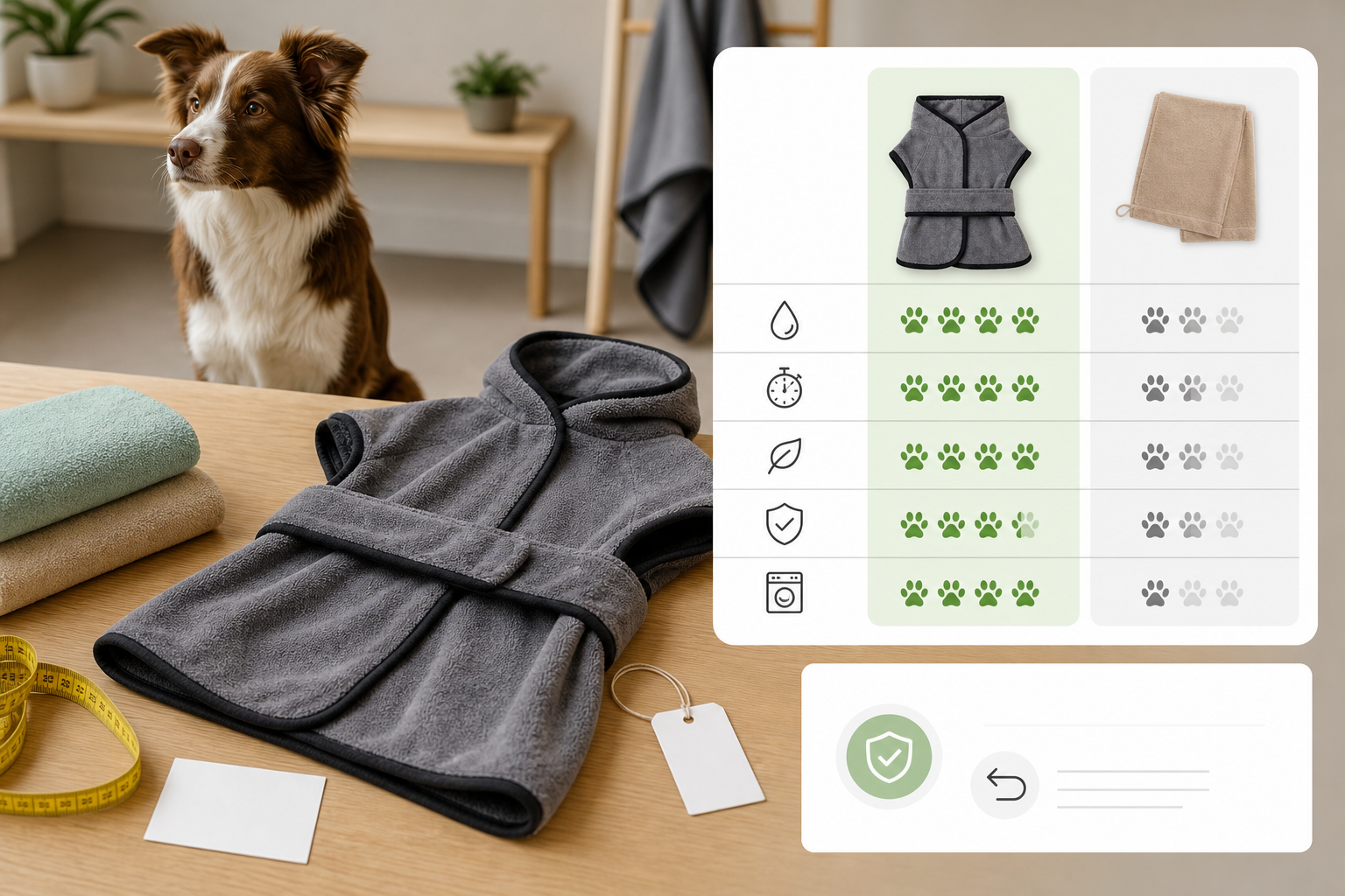 Unbranded dog drying robe and towels checked before checkout