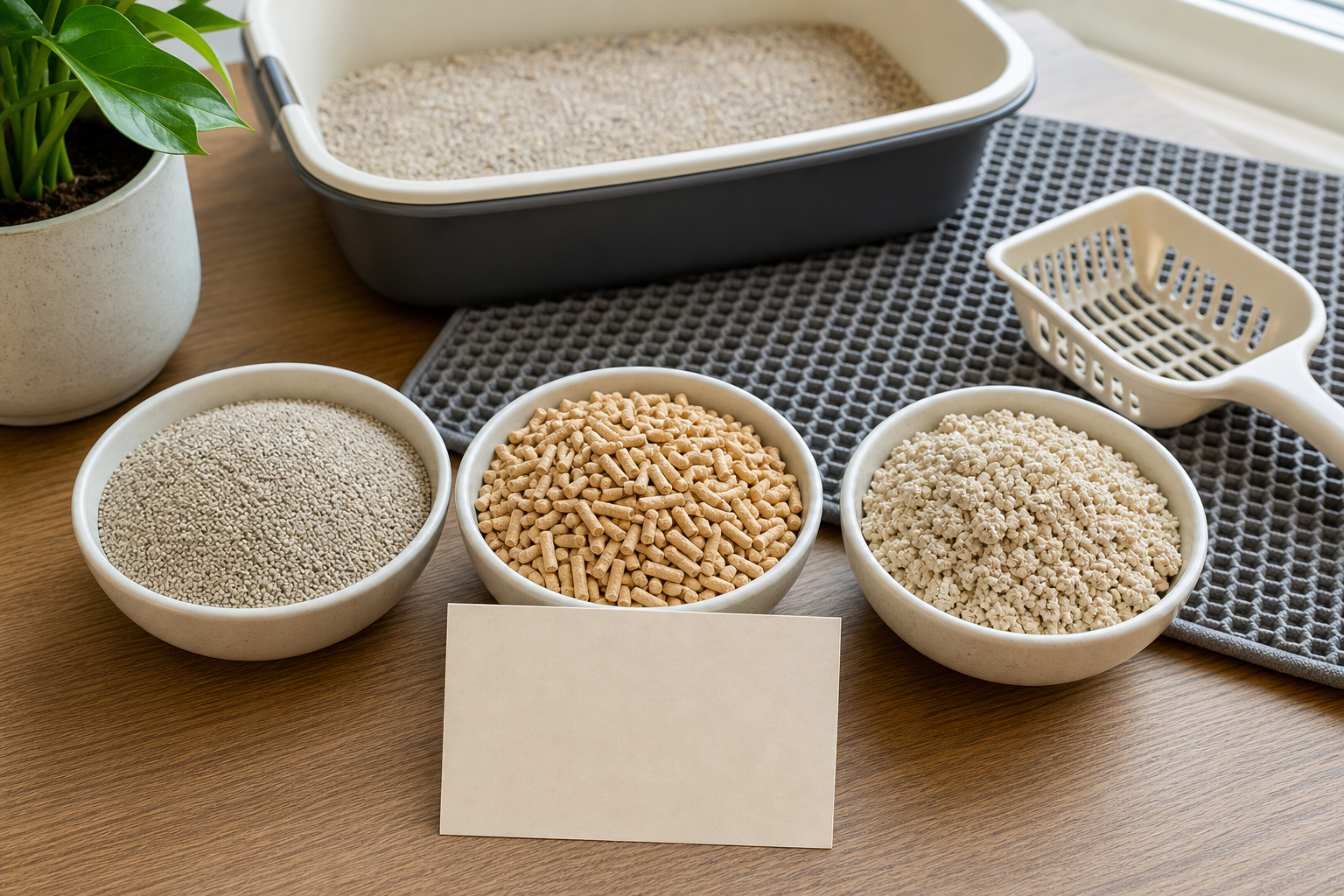 Unbranded natural cat litter texture comparison for checkout