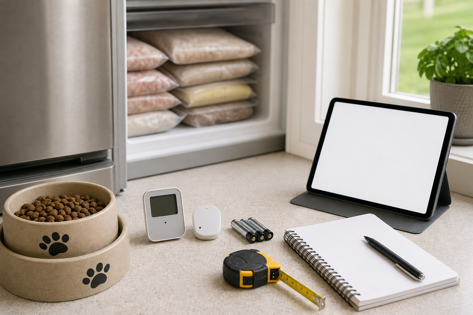 Generic smart freezer alarm checkout scene for pet food storage