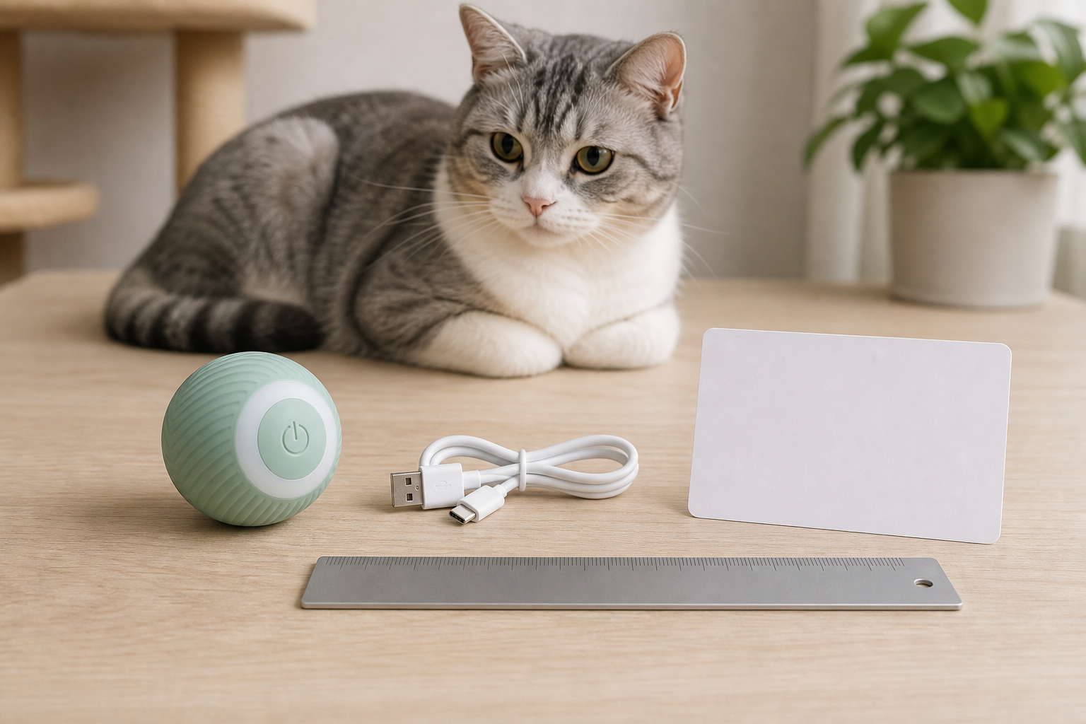 Generic smart rolling cat ball with charging cable and checkout card