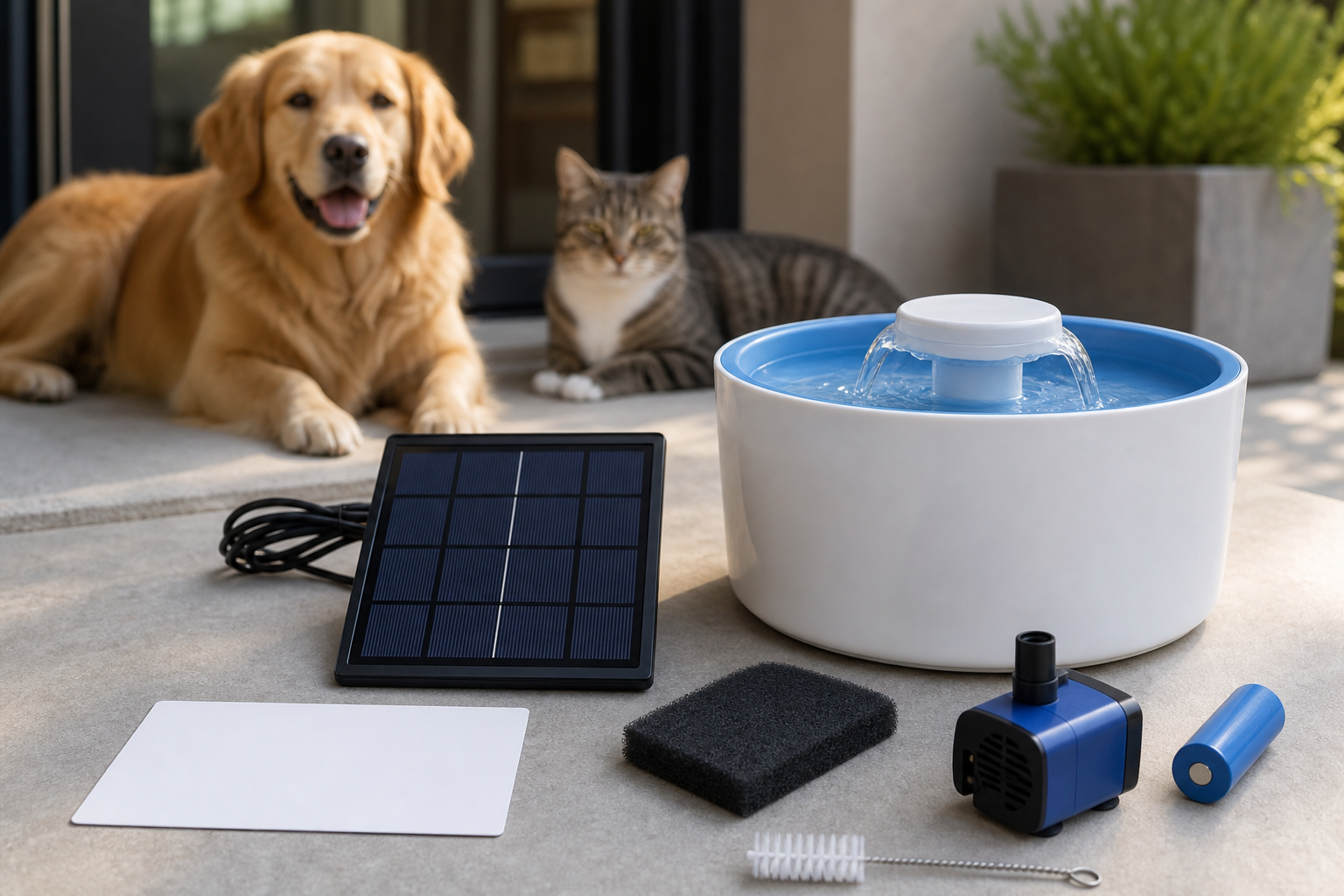 Generic solar pet fountain parts with pump filter and blank return card