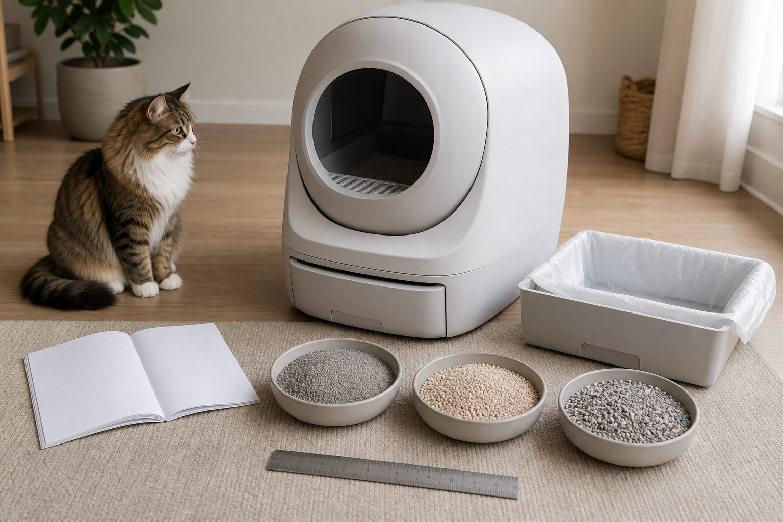 Unbranded automatic litter box litter compatibility check for cat owners