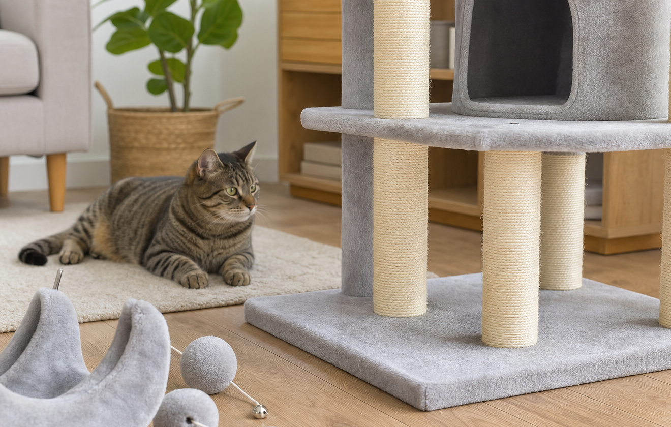 Generic cat tree base and scratching posts before checkout