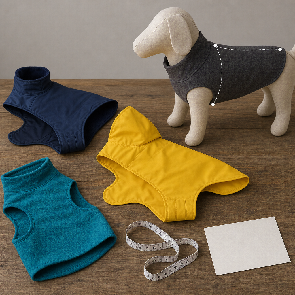 Generic dog coat measurement comparison with unbranded coats and measuring tape