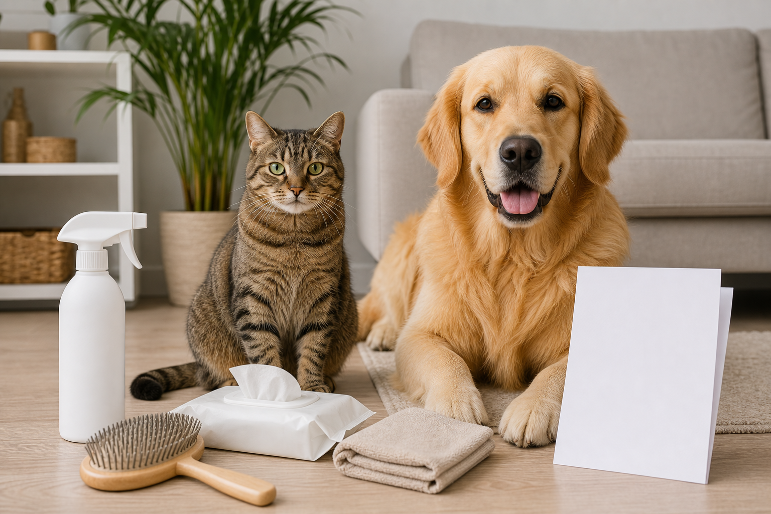 Generic pet cologne checkout checklist with grooming supplies for dogs and cats