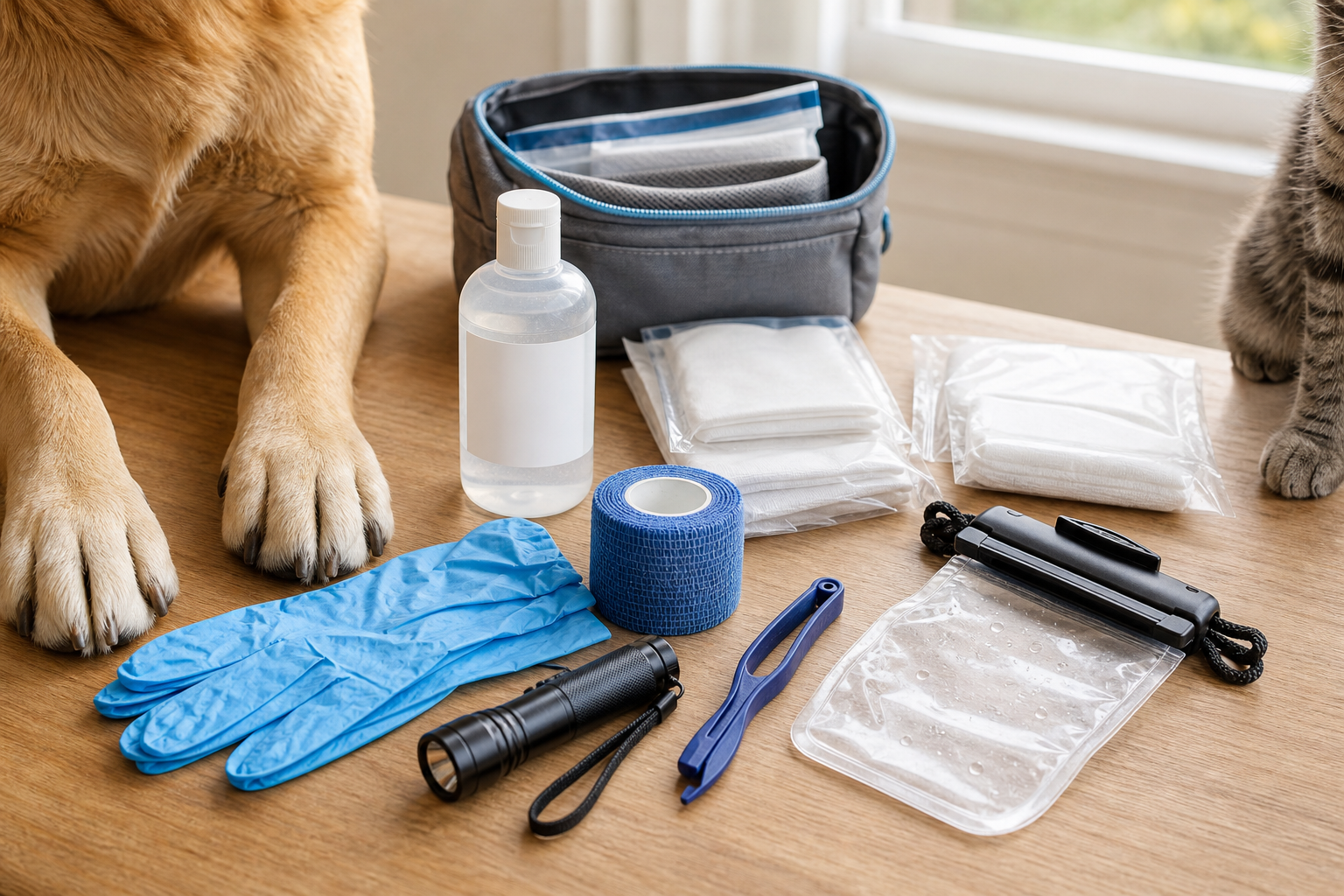 Unbranded pet first aid kit refill audit with generic supplies