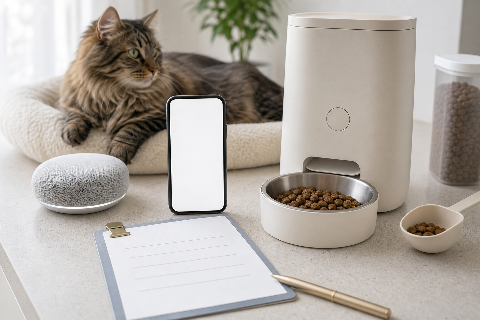 Generic smart feeder voice assistant and blank pet sitter checklist