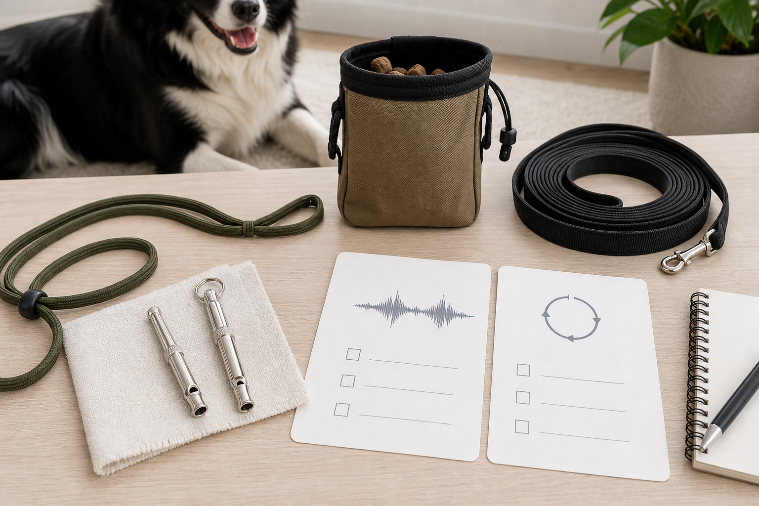 Unbranded dog whistle checkout inspection with training lead and treat pouch
