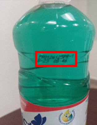 Date code location on recalled cleaner bottle from CPSC notice